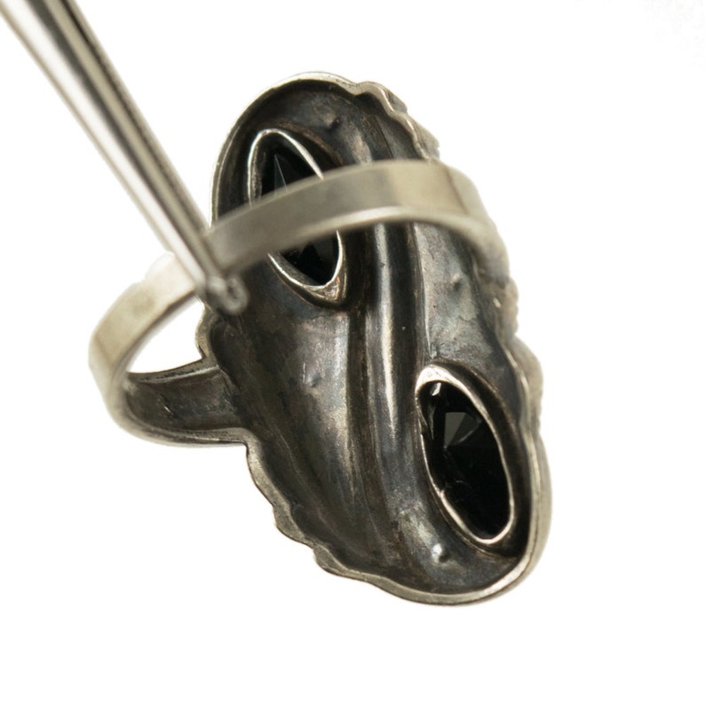 Vintage Onyx and Marcasite Figure 8 Sterling Silver Ring Size 5