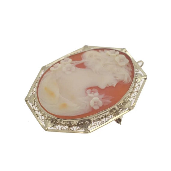 Antique Edwardian 14k White Gold And Shell Cameo … - image 2