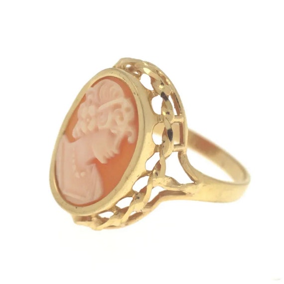 14k Yellow Gold Carved Shell Cameo Vintage Ring S… - image 4