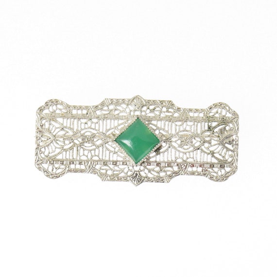 Vintage Antique 1930s Art Deco Fancy Filigree Chrysoprase Pin