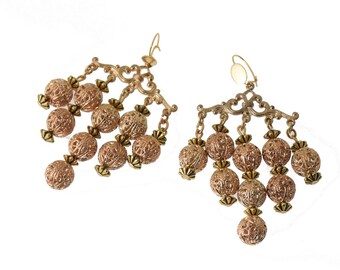 Boucles d'oreilles lustre vintage plaqué or, perles, boucles d'oreilles pendantes, boucles d'oreilles percées