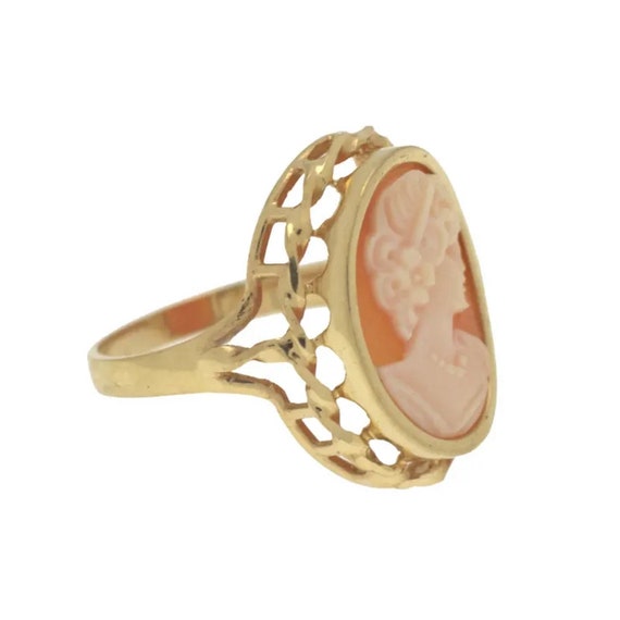 14k Yellow Gold Carved Shell Cameo Vintage Ring S… - image 3