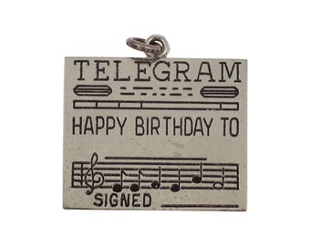 Charm télégramme joyeux anniversaire vintage en argent sterling