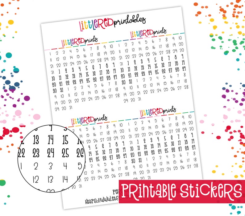 PRINTABLE Date Dots Printable Stickers Planner Stickers | Etsy