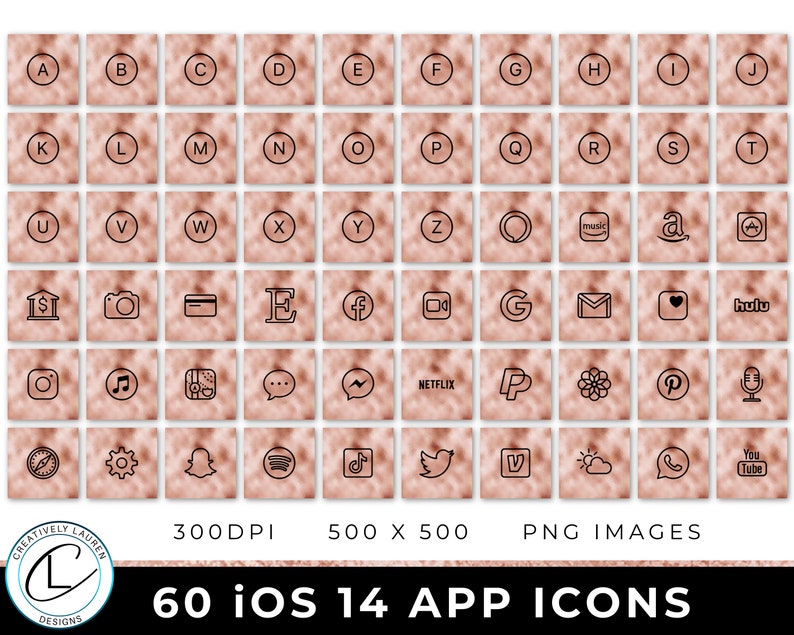 60 Rose Gold Ios 14 App Icons Ios 14 App Icons Rose Gold Etsy