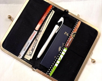 Cartera para pasaporte, cartera de tela para viajes con ranuras para tarjetas, accesorios de viaje, regalo para cruceros, cartera con marco de metal.