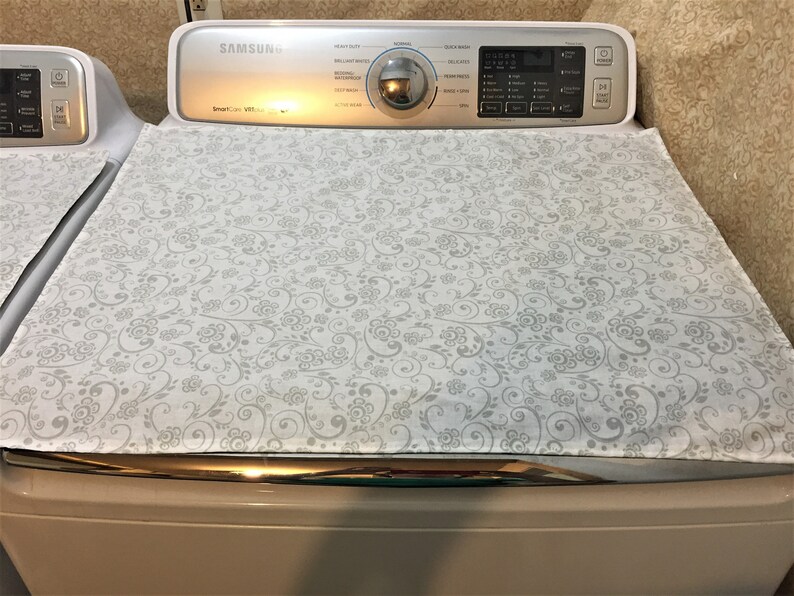 Washer and Dryer Cover White w Gray Design Laundry Room Etsy