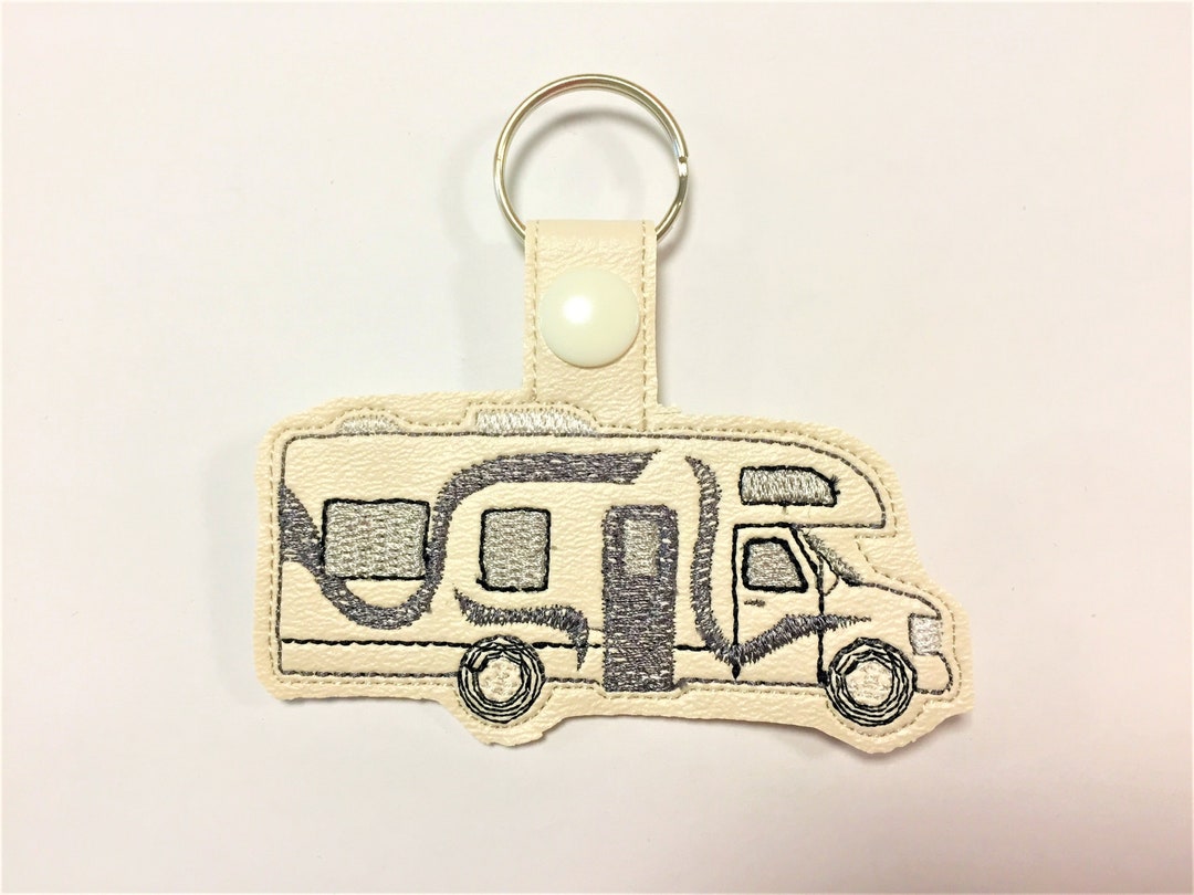 RV Camper Key Chain, Class C Motorhome Snap Tab, Camping Purse Charm