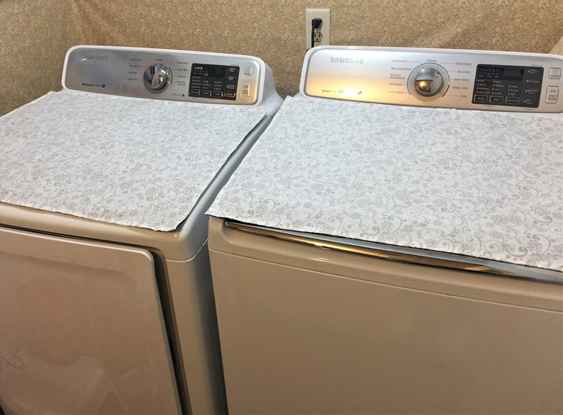 Washer and Dryer Cover White w Gray Design Laundry Room Etsy