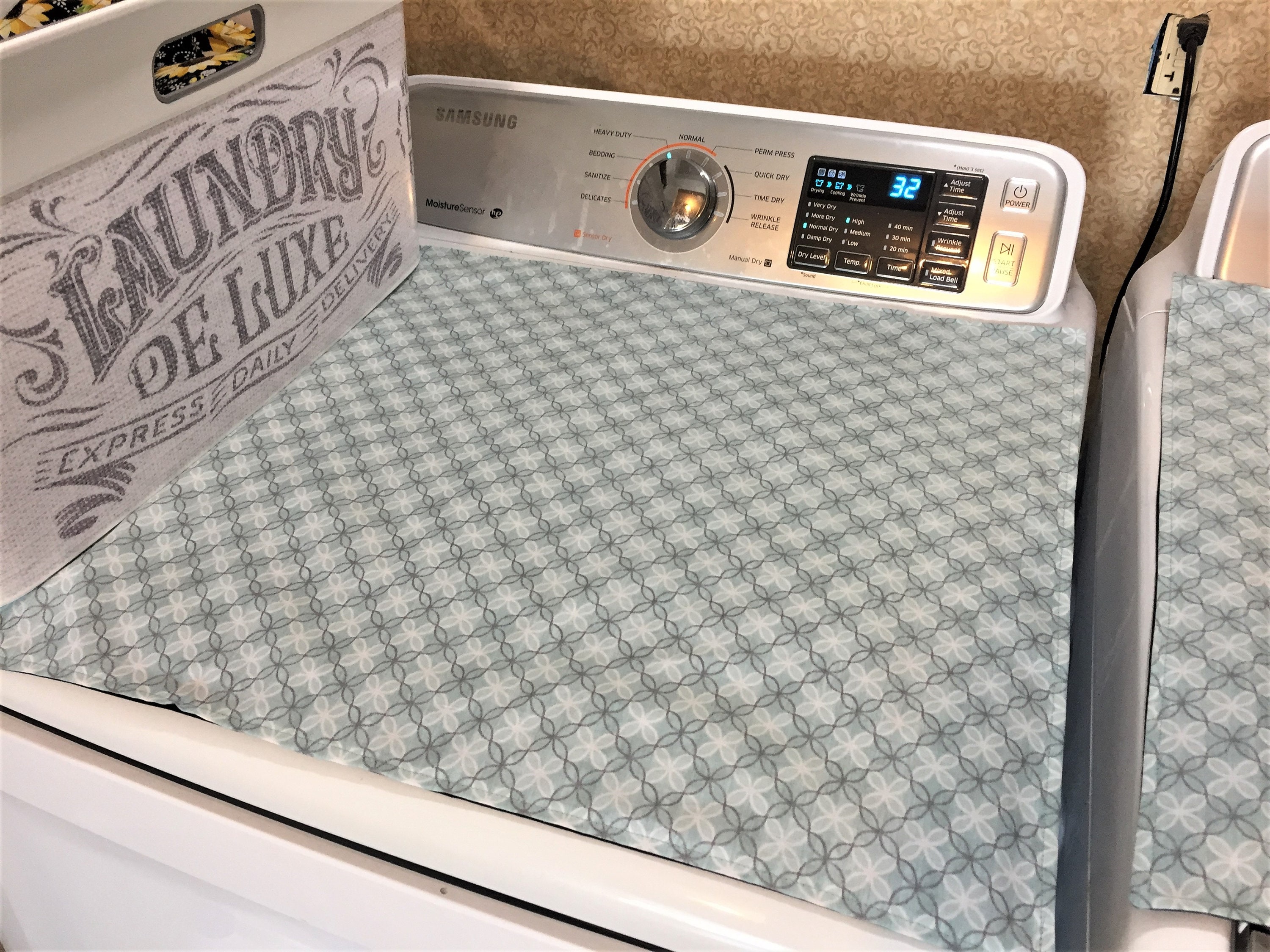 Washer and Dryer Cover, Green Gray & White Laundry Room Decor