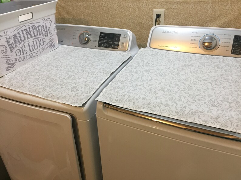 Washer and Dryer Cover White w Gray Design Laundry Room Etsy