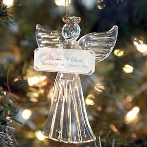 Guardian Angel Ornament Hand Blown Glass 22K Gold Halo Accent Personalized Memorial Keepsake Savage Filly
