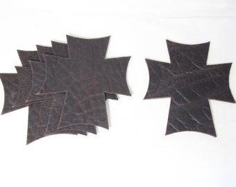 Sew on Leather Chopper Crosses in Dark Brown Set of 4