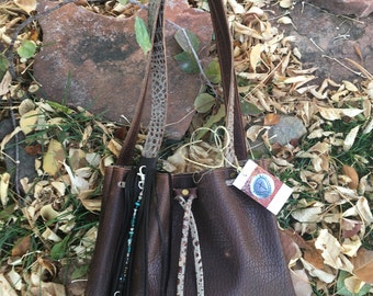 Made to Order, Wholesale Priced!  Bison Leather Drawstring Tote Handbag by EP Handbags Available in Conceal Carry