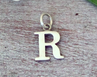 14K Solid Gold Capital R Letter I Initial Pendant, Letter R Gold Initial Charm , Choose, Yellow Gold, Rose Gold or White Gold