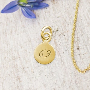 14 Karat Gold CANCER Zodiac Disc Charm, Celestial Pendant, Gold Star Sign, Astrology Jewelry, Cancer Charm Gold