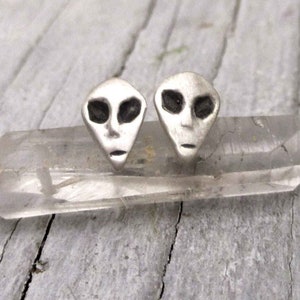 Tiny Alien Earrings in Solid Sterling Silver