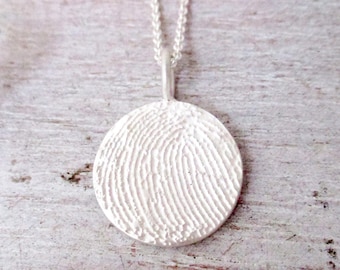Sterling Silver Fingerprint Circle Pendant, Keepsake and Memorial Jewelry