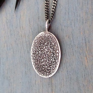 Sterling Silver Fingerprint Pendant, Men&#39;s Memorial Jewelry from Flat Ink Print, Unisex Memorial Jewelry, Thumbprint, Finger Print