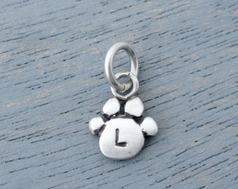 Silver Personalized Dog Cat Paw Charm, Paw Charm, Paw Pendant Sterling, Paw Initial Charm, Pet Memorial
