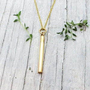 Narrow Solid 14K Gold Cylinder Urn Necklace for Cremation Ashes, Holds a Small Pinch of Ashes