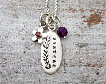 Personalized Charm Necklace in Sterling Silver, Gifts for Mom, Gifts for Sisters, Personalized Gifts, Birthstones