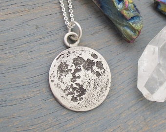 Full Moon Pendant in Sterling Silver, Moon Necklace, Pink Moon, Full Moon, Wolf Moon Jewelry