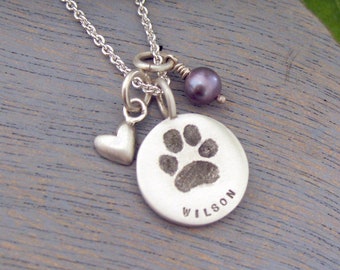 Actual Paw Print Charm Necklace, Your Dog's Paw, Memorial Dog Cat Paw Pendant, Pet Jewelry, Personalized, Dog Jewelry, Cat Jewelry