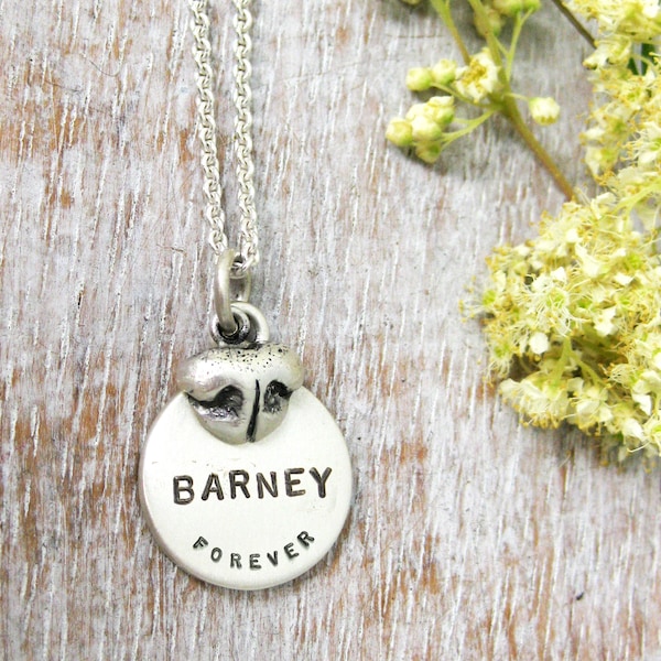 Dog Nose and Personalized Disc Charm in Sterling Silver, Dog Lover's Jewelry, Puppy Nose Name Charm, Dog Nose Jewelry, Dog Remembrance