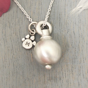 Sterling Cat or Dog Initial Paw Ash Urn Memorial Sphere Necklace, Pet Loss Cremation Jewelry, Paw Memorial Ashes Necklace, Paw Cremation Urn