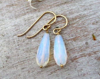 Opalite Earrings in Gold Filled or Sterling Silver, Opalite Hook Earrings, Bridal Jewelry, Bridesmaids Gifts