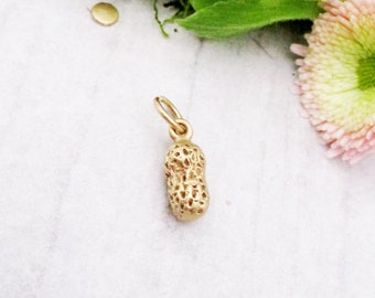 Tiny Little Peanut Charm in 14 Karat Gold, Solid Gold Peanut to represent your little peanut.