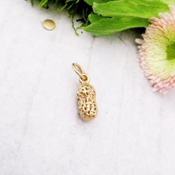 Tiny Little Peanut Charm en or 14 carats, Solid Gold Peanut pour représenter votre petite cacahuète.