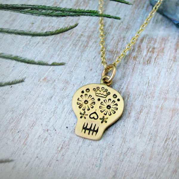 Day of The Dead Sugar Skull Pendant in Solid Gold, Yellow Gold, Rose Gold, White Gold or Silver Sugar Skull Charm