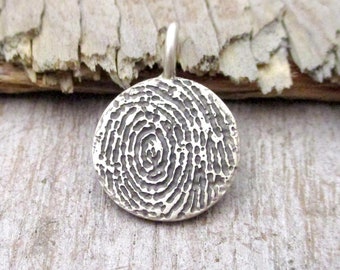 Sterling Silver Fingerprint Circle Pendant from Flat Ink Print, Blackened Oxidized Finish, Men's Memorial Jewelry, Thumbprint, Finger Print