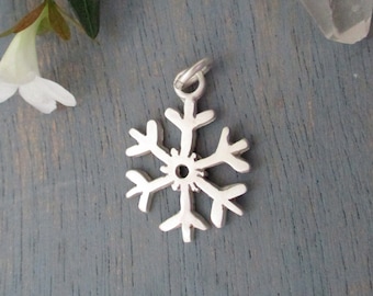 Sterling Silver Snowflake Charm, Handmade Silver Snowflake Pendant