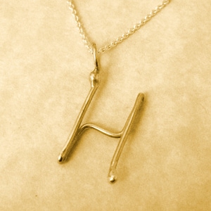 14K Gold Script Initial Pendant Letter H, Initial Jewelry, Gold Letter H Initial Charm Necklace, H Initial Monogram Pendant Letter H
