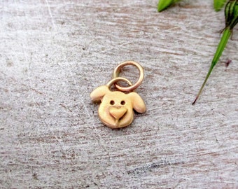 14K Gold Doggy Face Pendant, Mini Dog Charm in Gold