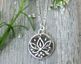Lotus Amulet Necklace, Yoga Jewelry, Spiritual Jewelry, Symbolic Jewelry, Lotus Charm, Buddhist, Rebirth, Enlightenment Jewelry