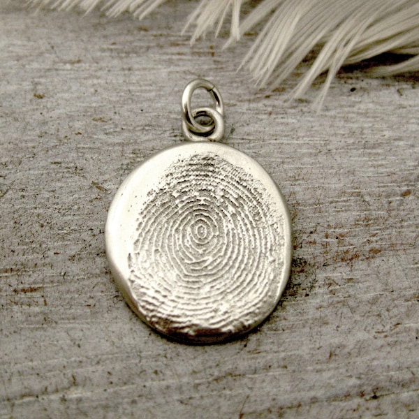 Sterling Organic Shaped Fingerprint Pendant from Digital Image with Keyring, Fingerprint Pendant, Thumb print Pendant, Email us your image.