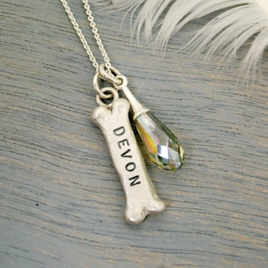Sterling Chunky gepersonaliseerde hond bot charme, bot charme, bot hanger ketting, hond bot naam charme, hond memorial hanger, hond sieraden, bot