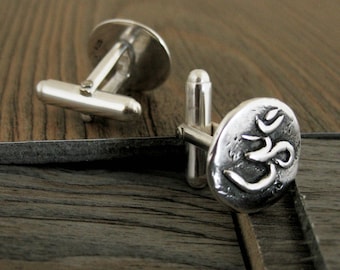 Om Cuff Links in Sterling Silver, Yoga Jewelry for Men, Aum Cufflinks, Ohm Jewelry