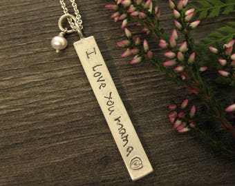 Your Child&#39;s Own Hand Writing Charm Necklace in Silver, Hand Print, Hand Writing, Foot Print, Fingerprint, Thumbprint Pendant Jewelry