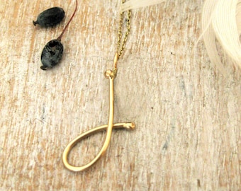 14K Gold Script Initial Pendant Letter J,  Initial Jewelry, Rose Gold Letter J Initial Necklace, J Initial Monogram, White Gold J Charm