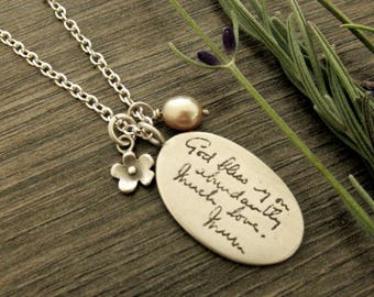 Hand Writing Charm Necklace in Silver, Hand Print, Hand Writing, Foot Print, Fingerprint, Thumbprint, Memorial Jewelry