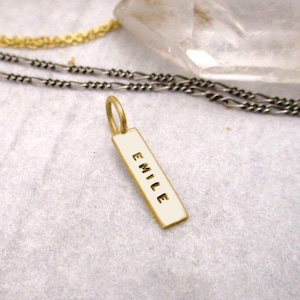 Solid Gold Rectangle Tag Necklace, Rectangle Name Pendant, Child&#39;s Name Necklace, Mother&#39;s Jewelry