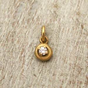 Gold Genuine Basket Set Birthstone Charm available in 13 Colors, Genuine Gemstones in Yellow Gold, Layering Necklaces, Gold Birthstone Charm