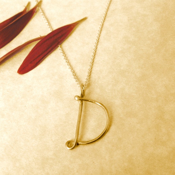 14K Gold Script Initial Pendant Letter 