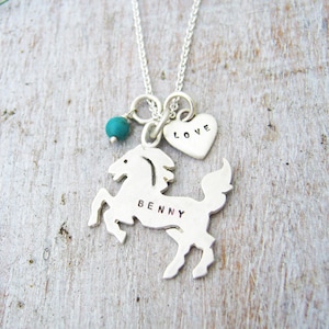 Personalized Horse Charm or Necklace, Horse Pendant in solid sterling .925 silver, Horse Jewellery, Horse Lover Equestrian Jewelry