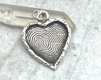 Framed Heart Fingerprint Pendant in Sterling Silver